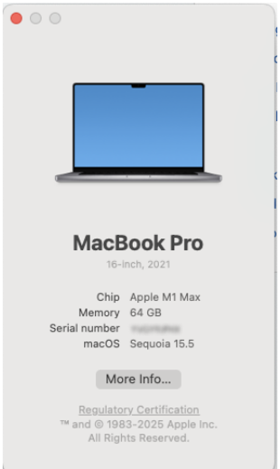 2021 MacBook Pro specifications displayed