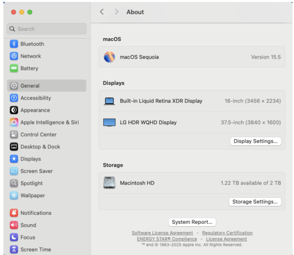 System Report button